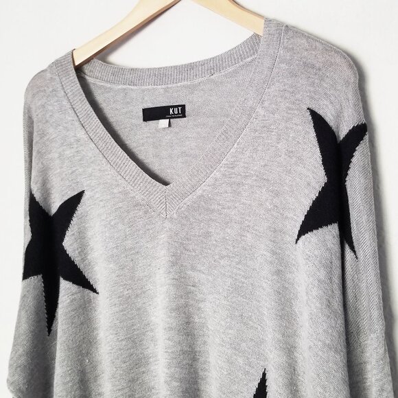 Kut‎ From The Kloth Gray Star Pullover V Neck Sweater S Cashmere Blend Jumper - Picture 4 of 14